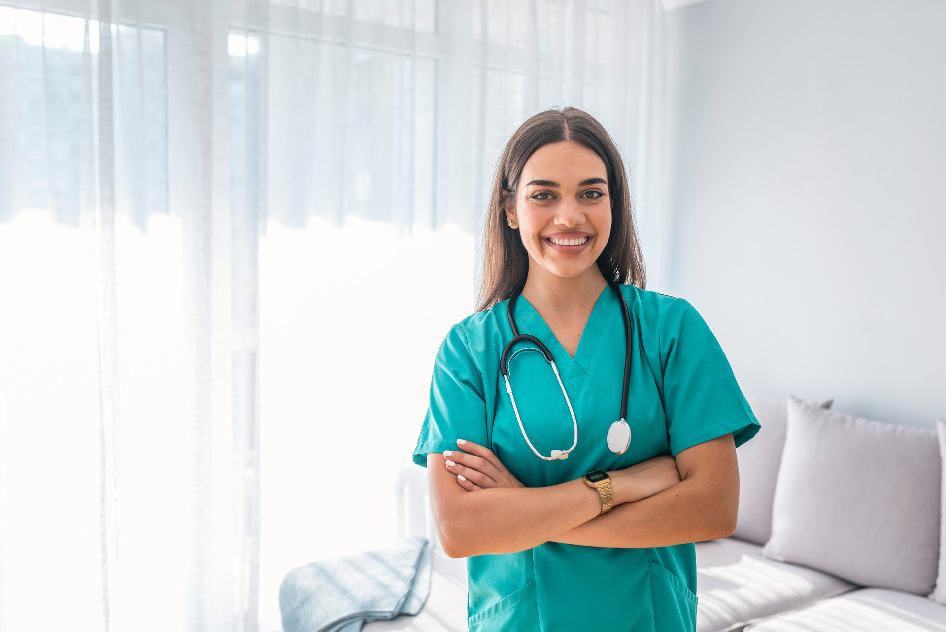 Professional registered nurse with stethoscope